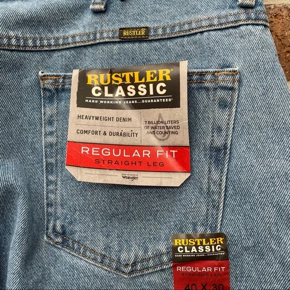 New with Tags Rustler Regular Straight Leg Hard Working Jeans mens size 40x30 - Picture 5 of 6